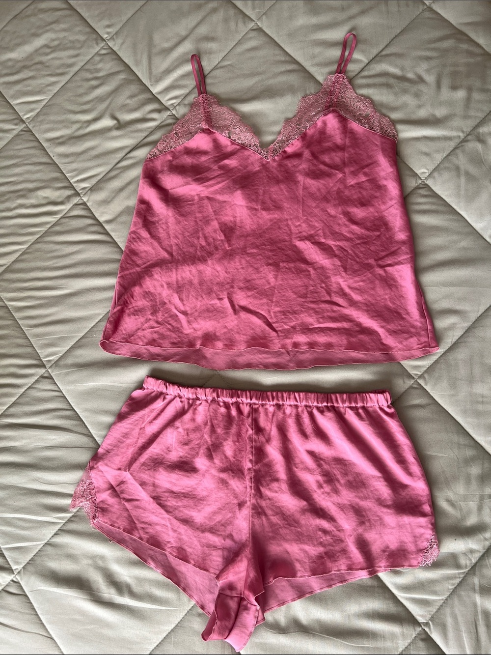 Victoria's Secret Hot Pink Lace-Trim Cami & Short Sleep Set